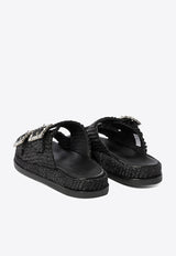 ALIBI Greta Crystal Buckle Raffia Sandals Black GRETANERO_78872