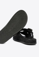 ALIBI Greta Crystal Buckle Raffia Sandals Black GRETANERO_78872
