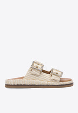 ALIBI Greta Crystal Buckle Raffia Sandals Pearl GRETAPEARL/GOLD_78982