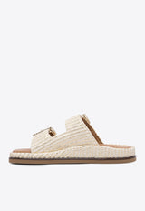 ALIBI Greta Crystal Buckle Raffia Sandals Pearl GRETAPEARL/GOLD_78982