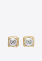 Self-Portrait Bow Pearl Square Earrings Gold SS25-640E-GDGOLD_79116