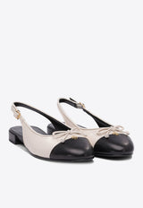 Tory Burch Cap-Toe Bow Embellished Slingback Flats White 166592100_79142