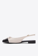 Tory Burch Cap-Toe Bow Embellished Slingback Flats White 166592100_79142
