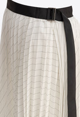 Sacai Stripe Pleated Midi Skirt with Belt White 25-07803817_79241