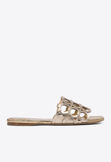 Ferragamo Erne Logo Monogram Metallic Leather Sandals Gold 0782519_79751