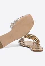Ferragamo Erne Logo Monogram Metallic Leather Sandals Gold 0782519_79751