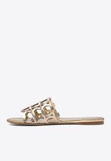 Ferragamo Erne Logo Monogram Metallic Leather Sandals Gold 0782519_79751