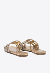 Ferragamo Erne Logo Monogram Metallic Leather Sandals Gold 0782519_79751