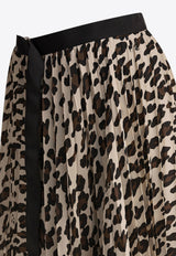 Sacai Leopard Print Pleated Midi Skirt Beige 25-07904051_79753