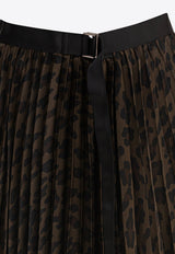 Sacai Leopard Print Pleated Midi Skirt Brown 25-07904601_79717