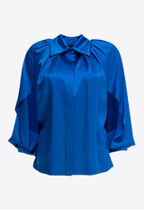 Max Mara Pianoforte Salice Silk Satin Blouse Blue 2511111014600SALICE037_80135