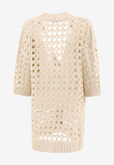 Brunello Cucinelli Knitted Mesh V-neck Cardigan Beige M3Y371006C9437_80156