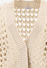 Brunello Cucinelli Knitted Mesh V-neck Cardigan Beige M3Y371006C9437_80156