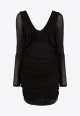 Saint Laurent V-neck Ruched Mini Dress Black 729749Y5G981000_80187