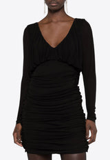 Saint Laurent V-neck Ruched Mini Dress Black 729749Y5G981000_80187