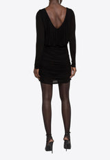 Saint Laurent V-neck Ruched Mini Dress Black 729749Y5G981000_80187