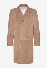 Brunello Cucinelli Double-Breasted Suede Coat Brown MPCAI1976CFP05_80212
