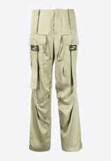 Fendi Wide-Leg Satin Cargo Pants Green FR6476ANQ8F1KE4_80216