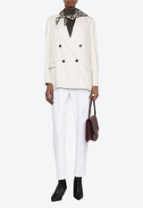 Brunello Cucinelli Double-Breasted Blazer with Scarf White ML1872431C001_80349