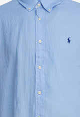 Polo Ralph Lauren Logo Embroidered Buttoned Shirt Light Blue 710966294008OFFICE BLUE_80597