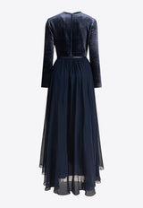 Elie Saab Pleated Velvet Maxi Dress Blue D0446NF24VES01MOODY BLUE_81051