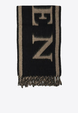 Alexander McQueen Logo Intarsia Wool Fringed Scarf Black 8357103893Q1079_82311