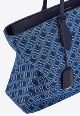 Ferragamo Large Star Monogram Tote Bag Blue 21A183 STAR TOTE M 783821 MIDNIGHT
