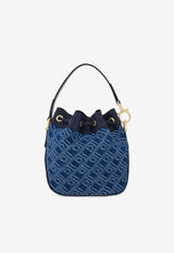 Ferragamo Monogram Jacquard Denim Bucket Bag Blue 220928 DRAWSTRING 783476 DENIM