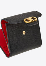 Ferragamo Gancini Grained Leather Compact Wallet Black 220961 PORTAFOGLIO 785777 NERO
