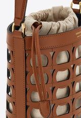 Ferragamo XS Gancini Cut-Outs Bucket Bag Cognac 220970 BUCKET 785918 NEW COGNAC
