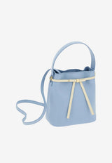 Ferragamo Mini Bow Leather Bucket Bag Light Blue 221081 BUCKET 790188 WASHED DENIM