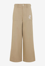 Rose-Embroidered Wide-Leg Pants