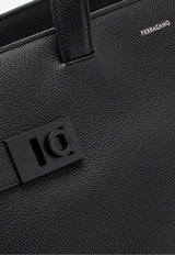 Ferragamo Gancini Buckle Hammered Leather Tote Bag Black 241232 TWINS 769757 NERO