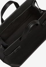 Ferragamo Gancini Buckle Hammered Leather Tote Bag Black 241232 TWINS 769757 NERO