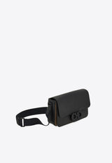 Ferragamo Double Gancini Leather Messenger Bag Black 241762 LEATHER LOCK 786444 NERO