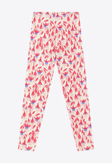 Mini Rodini Girls Floral Print Leggings Red 2473011442PL/P_MIRO-RE