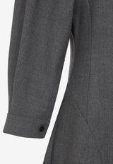 V-neck Wool Canvas Midi Dress