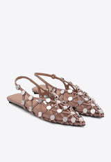The Attico Grid Embellished Slingback Flats Beige 250WSH00801LBT007S/Q_ATTIC-326