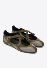 The Attico Floor 01 Suede and Mesh Ballet Flats Green 251WSH00871MIX062A/R_ATTIC-828