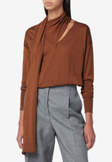 Roberto Collina V-neck Wool Top with Scarf Brown 253F03002WO/R_ROBER-F0307