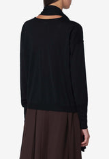 Roberto Collina V-neck Wool Top with Scarf Black 253F03002WO/R_ROBER-F0309