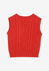Mini Rodini Boys Panda Patch Cable Knit Vest Red 2572012442BCO/R_MIRO-42