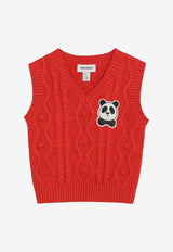 Mini Rodini Babies Panda Patch Cable Knit Vest Red 2572012442CO/R_MIRO-42