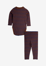 Mini Rodini Babies Bird Patch Stripe Clothing Set - Set of 2 Brown 2574010316CO/R_MIRO-16