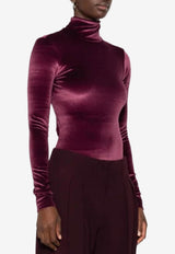 Mugler High-Neck Velvet Bodysuit Burgundy 25F3BO02806025_BURGUNDY