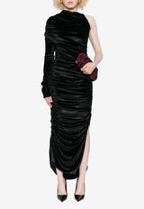 Mugler One-Shoulder Ruched Midi Dress Black 25F3RO17866025_BLACK