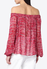 Isabel Marant Etoile Vutti Off-Shoulder Printed Blouse Red 25PHT0346FBC1J07E/Q_ISAET-70RD