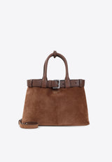 Large Buckle Calf Leather Top Handle Bag