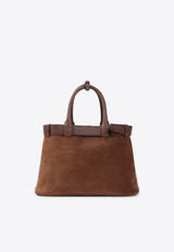 Large Buckle Calf Leather Top Handle Bag