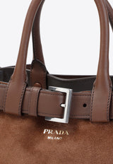 Large Buckle Calf Leather Top Handle Bag